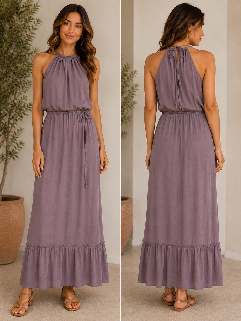New York & Company Maxi Halter Dress in light purple (mauve)